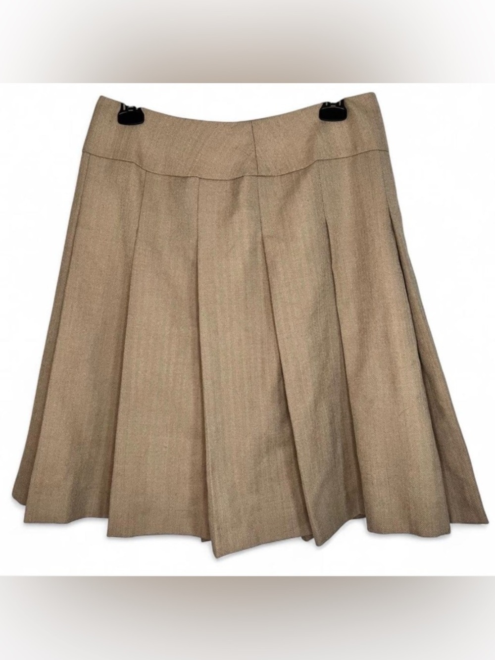 Calvin Klein Pleated Tweed A-Line Wool Midi Skirt 6 Neutral Classic Capsule Chic